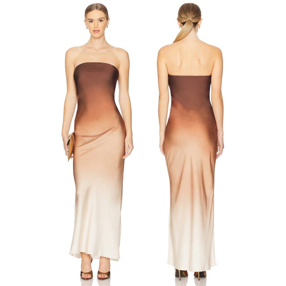 Rococo Sand Strapless Maxi Dress Satin Ombre Wedding Guest Resort Cocktail M